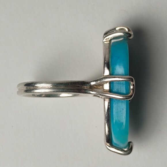 Share 925 Sterling Silver Vintage Blue Agate Shiny Ring Size 6 - Picture 5 of 7